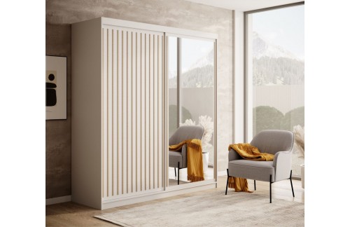 Drsna omara Delia z lesenimi lamelami 180 cm - BELA-HRAST