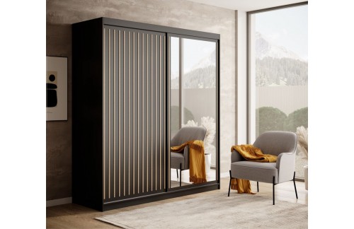 Drsna omara Delia z lesenimi lamelami 180 cm - ČRNA-HRAST