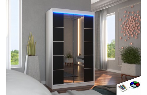 Drsna omara GENUA 120 z ogledalom in LED lučjo, 120 cm (več barv)