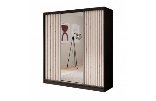 Drsna omara Ida z ogledalom in lamelami, 200 cm - ČRNA-BELA