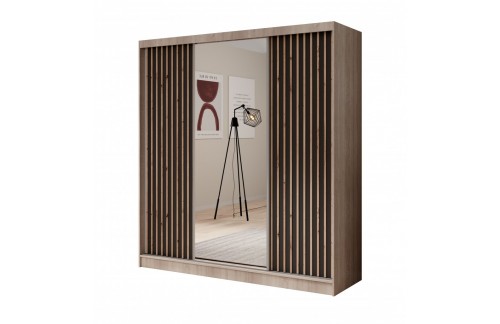 Drsna omara Ida z ogledalom in lamelami, 200 cm - SONOMA HRAST