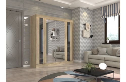 Drsna omara KEITA z ogledalom in lacobelom 200 cm (več barv)