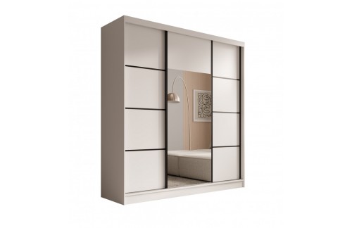 Drsna omara Keri s tremi vrati in ogledalom, 200 cm - BELA