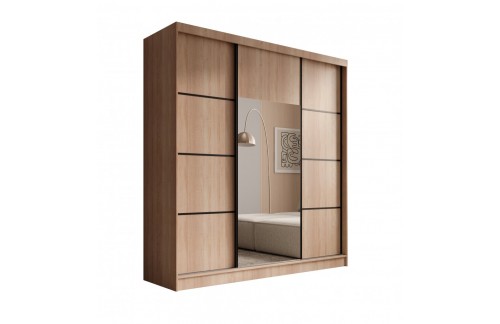 Drsna omara Keri s tremi vrati in ogledalom, 200 cm - SONOMA HRAST