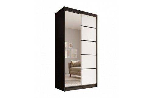 Drsna omara Laurencja z ogledalom, 100 cm - ČRNA-BELA