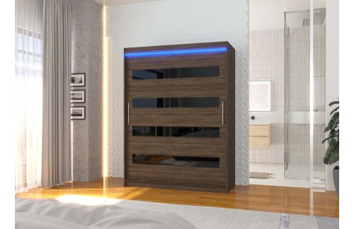 Drsna omara MARTINEZ 150 z lakobelom in LED lučjo - ČOKOLADA