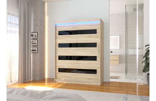 Drsna omara MARTINEZ 150 z lakobelom in LED lučjo - SONOMA HRAST