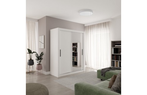 Drsna omara MODI-M z ogledalom, 160 cm - BELA-ČRNA