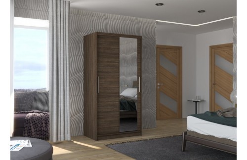 Drsna omara z ogledalom BAROS, 100 cm - ČOKOLADA