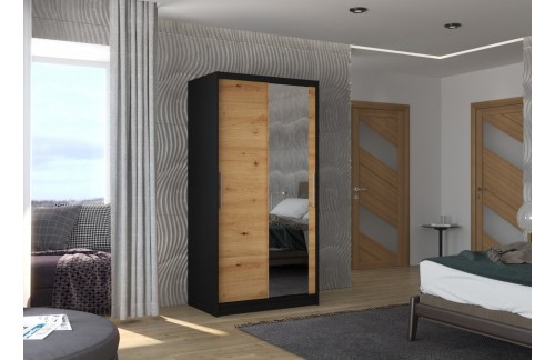 Drsna omara z ogledalom BAROS, 100 cm - ČRNA