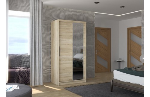 Drsna omara z ogledalom BAROS, 100 cm - SONOMA-SONOMA HRAST