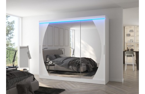 Drsna omara z ogledalom CAMBE 250 cm - BELA