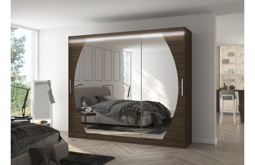 Drsna omara z ogledalom CAMBE 250 cm - ČOKOLADA