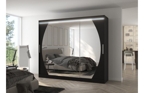 Drsna omara z ogledalom CAMBE 250 cm - ČRNA