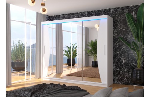 Drsna omara z ogledalom DIEGO 250 cm - BELA