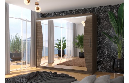 Drsna omara z ogledalom DIEGO 250 cm - ČOKOLADA