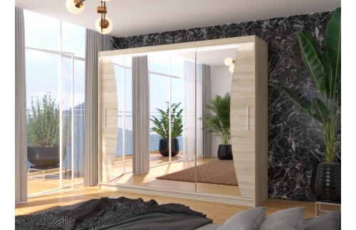 Drsna omara z ogledalom DIEGO 250 cm - SONOMA-SONOMA HRAST