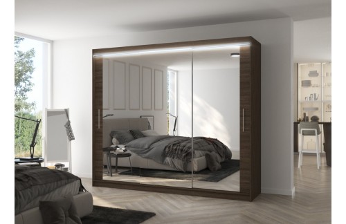 Drsna omara z ogledalom in LED lučjo CHESTER 250 - ČOKOLADA