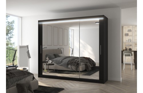 Drsna omara z ogledalom in LED lučjo CHESTER 250 - ČRNA