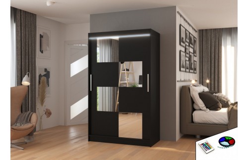 Drsna omara z ogledalom in LED lučjo LUGANO, 120 cm