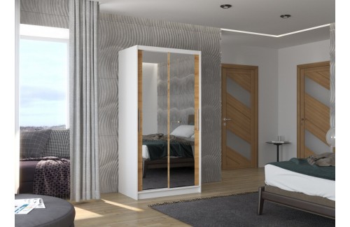 Drsna omara z ogledalom NEVIO, 100 cm - BELA