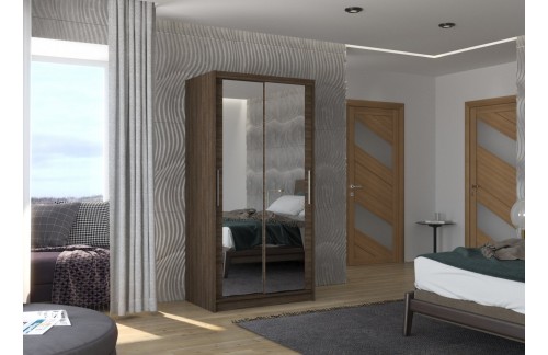 Drsna omara z ogledalom NEVIO, 100 cm - ČOKOLADA