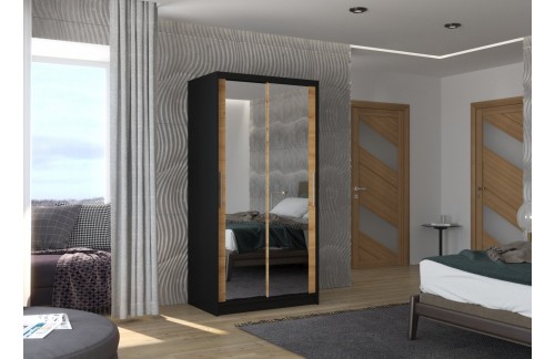 Drsna omara z ogledalom NEVIO, 100 cm - ČRNA