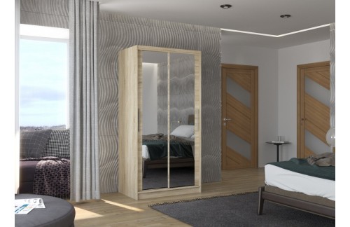 Drsna omara z ogledalom NEVIO, 100 cm - SONOMA HRAST