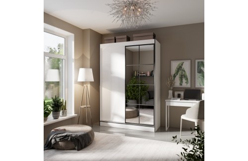 Drsna omara z ogledalom OSGAR 150 cm - BELA-ČRNA