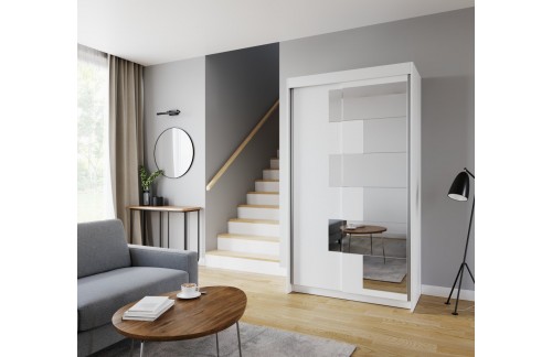 Drsna omara z ogledalom SHALVA, 120 cm - BELA