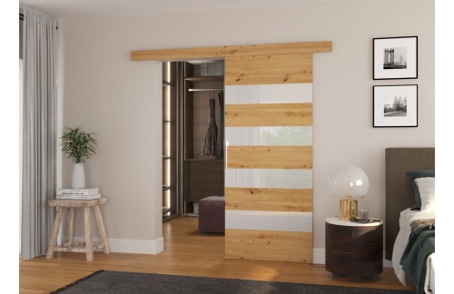 Drsna stenska vrata MILOU z lakobel detajli 86 cm - HRAST ARTISAN