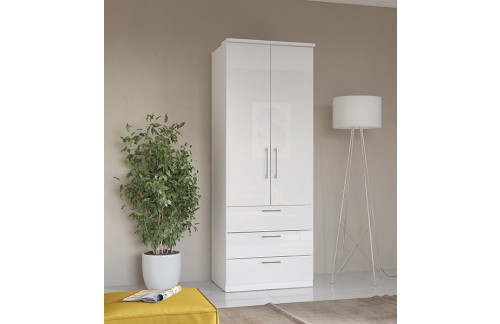 2-DELNA GARDEROBNA OMARA S PREDALI OPTIMA - BELA VISOK SIJAJ