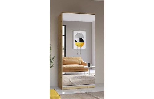 2-DELNA GARDEROBNA OMARA Z OGLEDALOM OPTIMA - ARTISAN HRAST/BELA VISOK SIJAJ