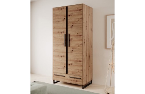 Dvojna garderobna omara ARIA, hrast Artisan/črna - HRAST ARTISAN-ČRNA