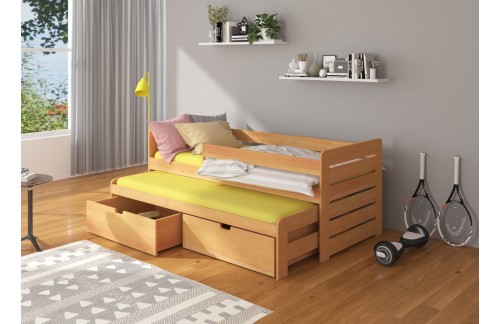 Dvoposteljna otroška postelja TOMI z ograjo in vzmetnicama 87 cm