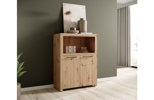 Dvovratna komoda JANEZ v hrastu Artisan - HRAST ARTISAN-ČRNA