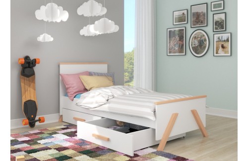 Enoposteljna postelja KORAL z predali 200x90 cm - BELA-BUKEV
