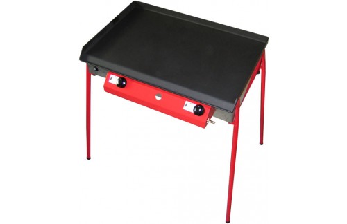 Plinski žar Gorenc, 65 x 40, s Fe ploščo 4 mm in kanalom za odtekanje maščobe. Plinski žar je opremljen z dvema gorilnikoma.