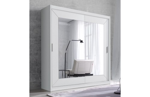 Garderobna omara z drsnimi vrati in ogledalom Alfa (bela)