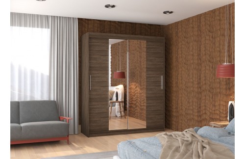 Garderobna omara z drsnimi vrati Dallas (180 cm)-Čokoladno rjava