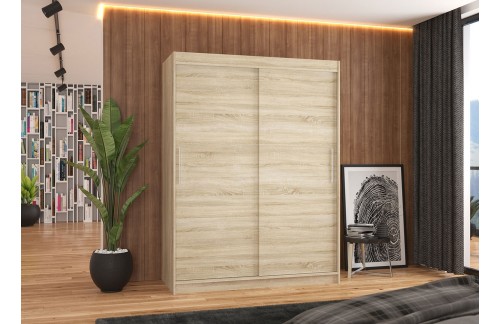 Garderobna omara z drsnimi vrati Denver (150 cm)-Sonoma hrast