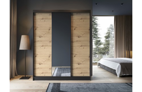 GARDEROBNA OMARA ESVILLE Z DRSNIMI VRATI IN OGLEDALOM - 180 CM