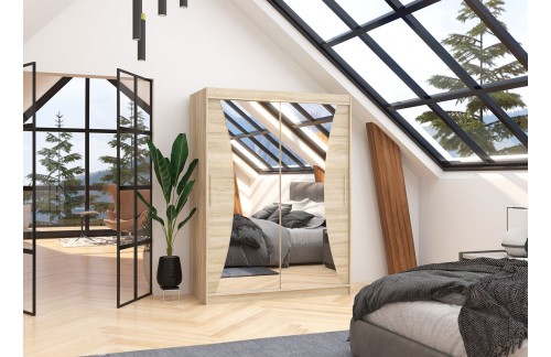 Garderobna omara z drsnimi vrati Max (150 cm)-Sonoma hrast