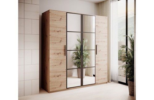 Garderobna omara z ogledalom MALEN, 205 cm - HRAST ARTISAN-HRAST