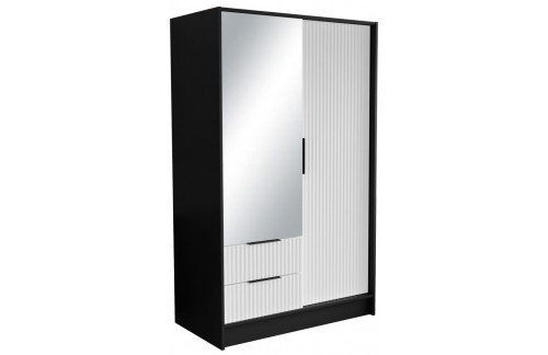 Garderobna omara z ogledalom Norel 102 cm - ČRNA-BELA