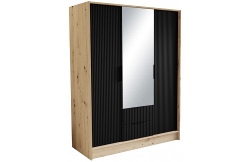 Garderobna omara z ogledalom Norel 150 cm - HRAST ARTISAN-ČRNA