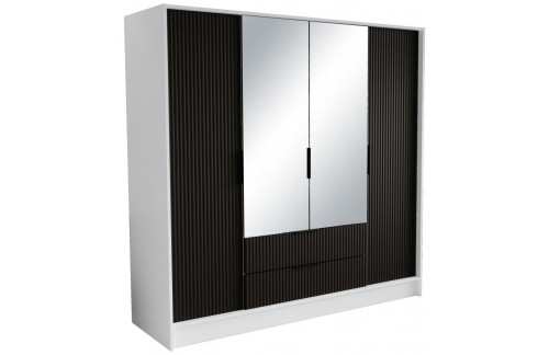 Garderobna omara z ogledalom Norel 200 cm - BELA-ČRNA