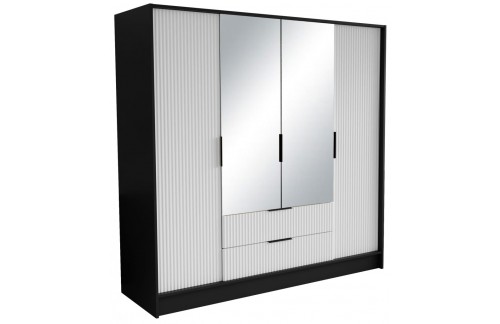 Garderobna omara z ogledalom Norel 200 cm - ČRNA-BELA