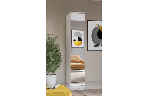 GARDEROBNA OMARA Z OGLEDALOM OPTIMA - BELA VISOK SIJAJ