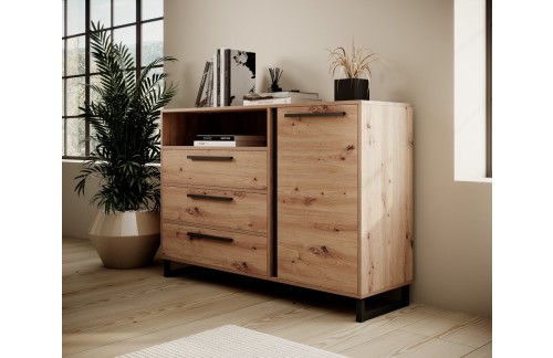 Komoda ARIA z odprto polico in črnimi detajli - HRAST ARTISAN-ČRNA